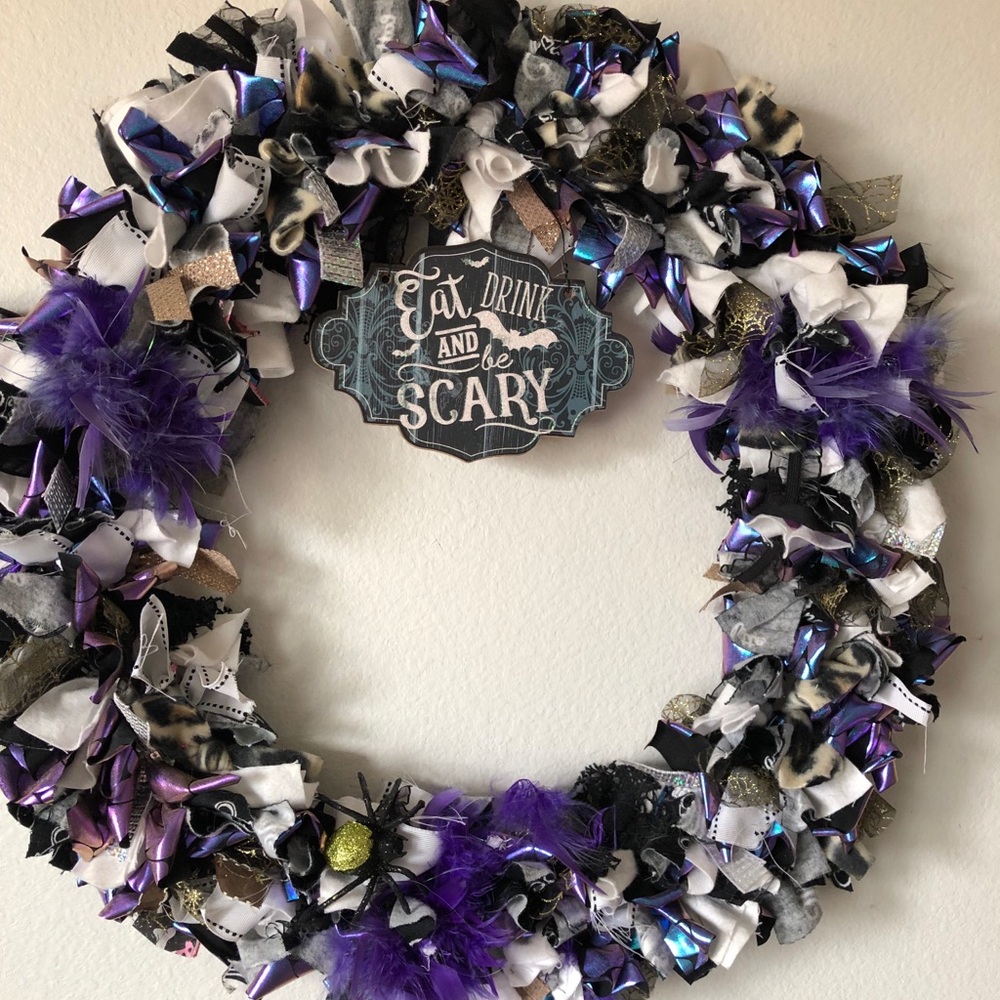 Hand Crafted Halloween Rag Wreath, 19”